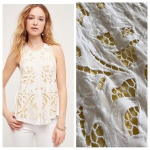 Anthropologie Akemi + Kin Filigree Lace Tank yellow white hi low M